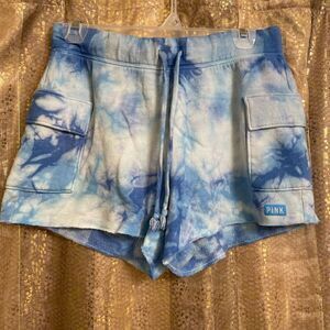PINK Victorias Secret Blue Tie Dye Pocketed Lounge Shorts Small